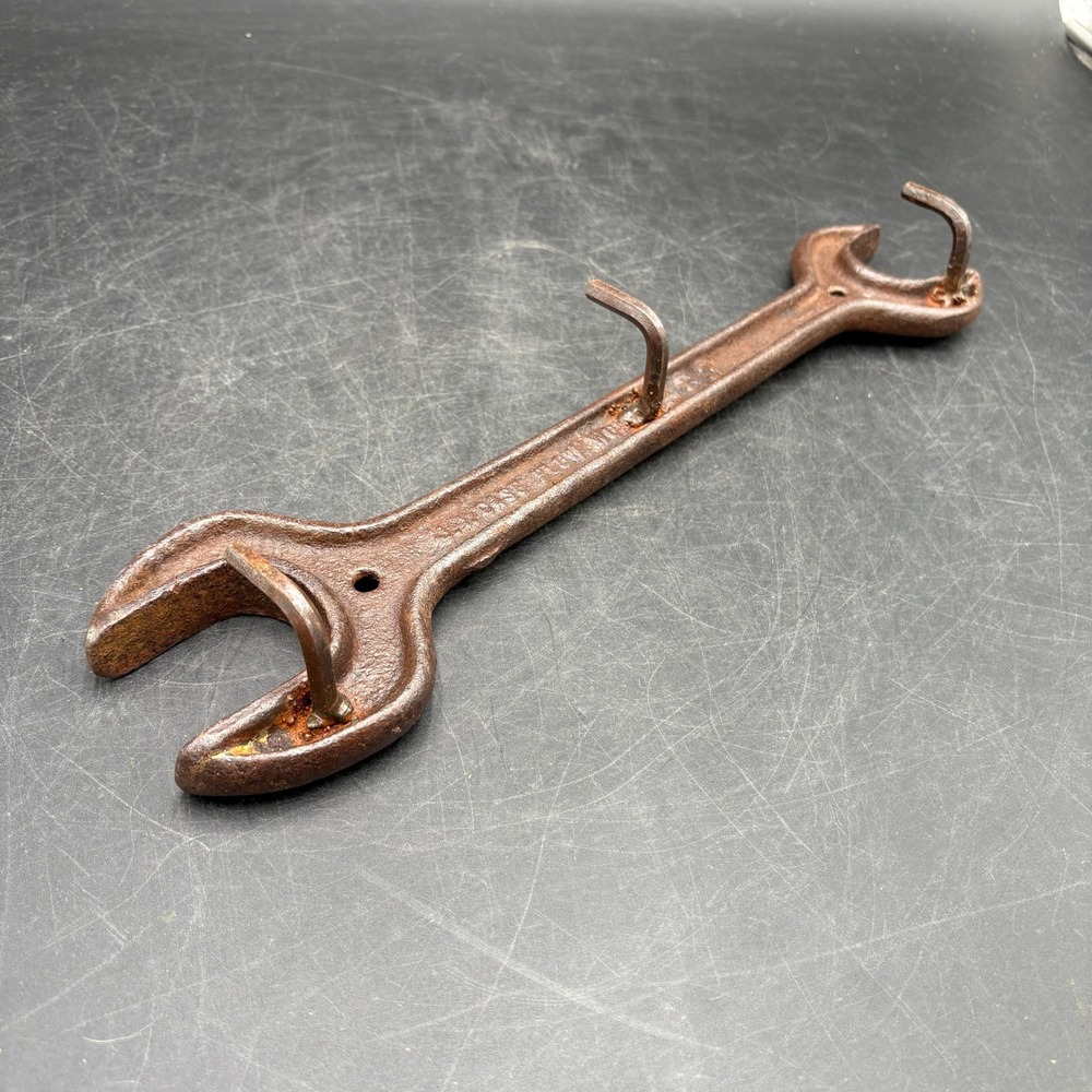 Vintage JI Case Plow Works 88 Cast Iron Wrench Wall Hook Rack Rustic Industrial